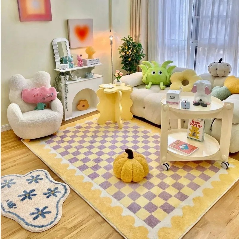 Decor Lighting Online - Pink Blue Checkerboard Bedside Carpet Cute