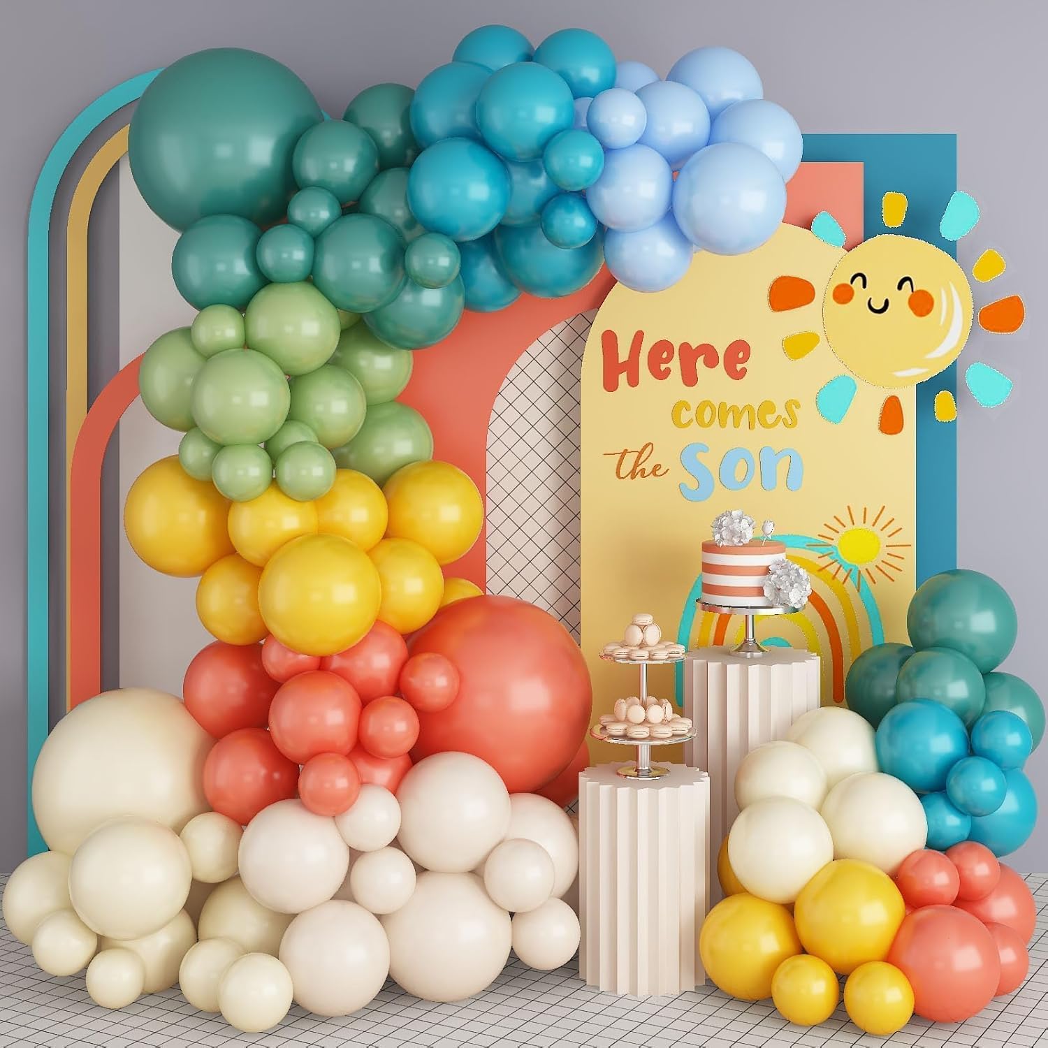 Orange Lighting Decor - Boho Rainbow Retro Blue Orange Mustard